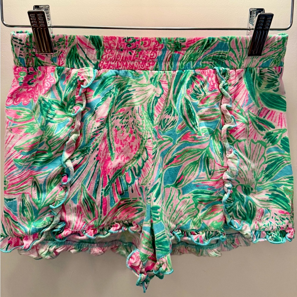 Lily Pulitzer Floral Ruffle Shorts in Pink and Green